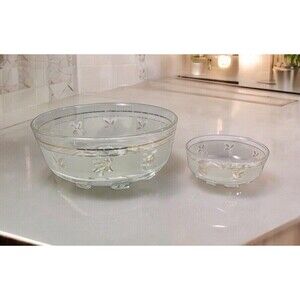 Vintage Devalbor 1 Large Serving Bowl & 1 Small Bowl Wheat Gold Trim Frosted